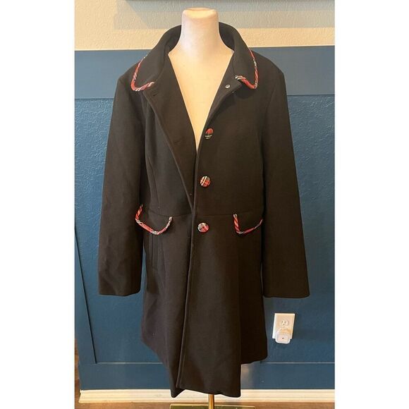 Allegra K Women's Peter Pan Collar Contrast Trim Single Breasted Long Coat - Picture 3 of 8